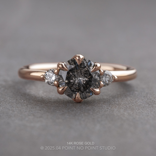 1.53 Carat Salt and Pepper Round Diamond Engagement Ring, Madison Setting, Point No Point Studio. Available in a variety of metal types. Eco-friendly, Recycled Metals, Conflict Free.