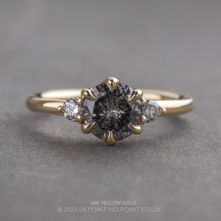 1.53 Carat Salt and Pepper Round Diamond Engagement Ring, Madison Setting, Point No Point Studio. Available in a variety of metal types. Eco-friendly, Recycled Metals, Conflict Free.