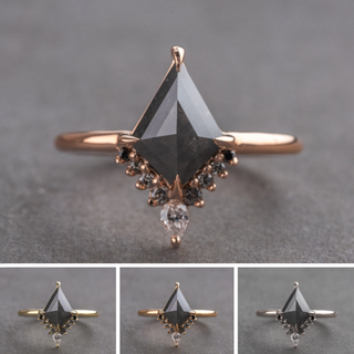 1.83 Carat Black Salt and Pepper Kite Diamond Engagement Ring, Ombre Ava Setting, Point No Point Studio. Available in a variety of metal types. Eco-friendly, Recycled Metals, Conflict Free.