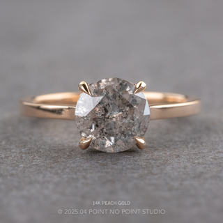 2.04 Carat Salt and Pepper Round Diamond Engagement Ring, Jade Setting, Point No Point Studio. Available in a variety of metal types. Eco-friendly, Recycled Metals, Conflict Free.