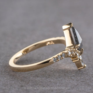 1.14 Carat Black Speckled Kite Diamond Engagement Ring, Willa Setting, 14K Yellow Gold
