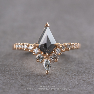 1 Carat Black Salt and Pepper Kite Diamond Engagement Ring, Willa Setting, Point No Point Studio. Available in a variety of metal types. Eco-friendly, Recycled Metals, Conflict Free.