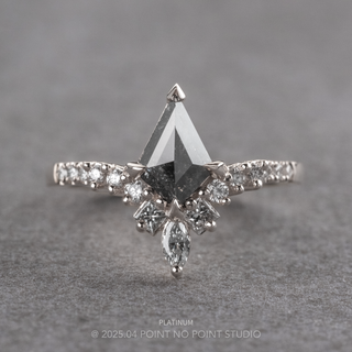 1 Carat Black Salt and Pepper Kite Diamond Engagement Ring, Willa Setting, Point No Point Studio. Available in a variety of metal types. Eco-friendly, Recycled Metals, Conflict Free.