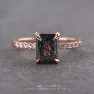 1.60 Carat Black Salt and Pepper Emerald Shaped Diamond Engagement Ring, Juliette Setting