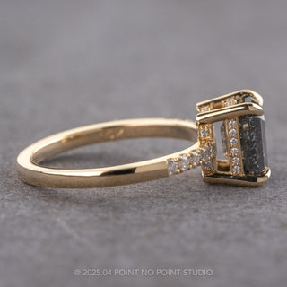 1.75 Carat Black Speckled Emerald Shaped Diamond Engagement Ring, Juliette Setting, 14k Yellow Gold