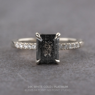 1.60 Carat Black Salt and Pepper Emerald Shaped Diamond Engagement Ring, Juliette Setting