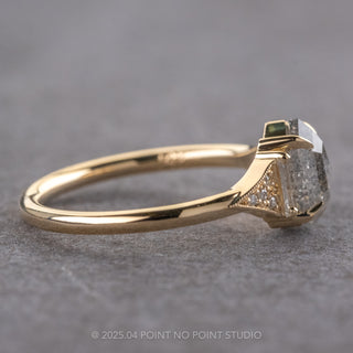 1.23 Carat Salt and Pepper Hexagon Diamond Engagement Ring, Azalea Setting, 14K Yellow Gold