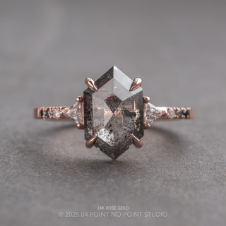 1.80 Carat Salt and Pepper Hexagon Diamond Engagement Ring, Ombre Eliza Setting