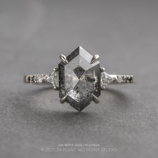 1.80 Carat Salt and Pepper Hexagon Diamond Engagement Ring, Ombre Eliza Setting