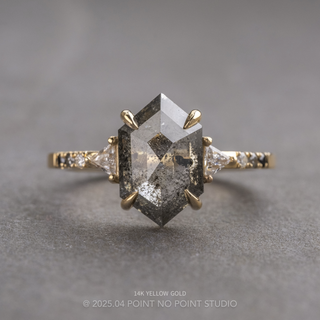 1.80 Carat Salt and Pepper Hexagon Diamond Engagement Ring, Ombre Eliza Setting