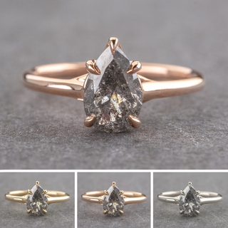 1.24 Carat Canadian Salt and Pepper Pear Diamond Engagement Ring, Madeline Setting
