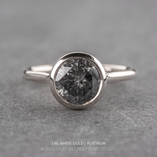 2.02 Carat Salt and Pepper Round Diamond Engagement Ring, Bezel Lenora Setting