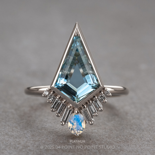 3.25 Carat Kite Aquamarine and Diamond Engagement Ring, Bezel Wren Setting