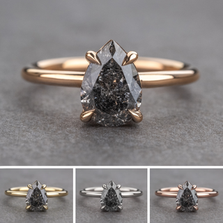 1.93 Carat Salt and Pepper Pear Diamond Engagement Ring, Basket Jane Setting