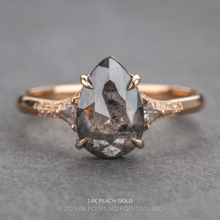 2.46 Carat Black Speckled Pear Diamond Engagement Ring, Kinsley Setting