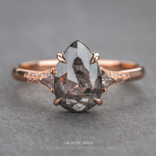 2.46 Carat Black Speckled Pear Diamond Engagement Ring, Kinsley Setting