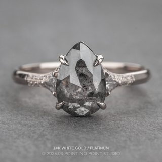 2.46 Carat Black Speckled Pear Diamond Engagement Ring, Kinsley Setting