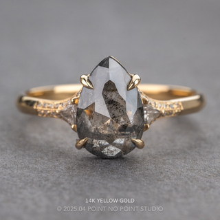 2.46 Carat Black Speckled Pear Diamond Engagement Ring, Kinsley Setting