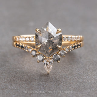 1.67 Carat Salt and Pepper Hexagon Diamond Engagement Ring, Jules Setting, 14K Yellow Gold