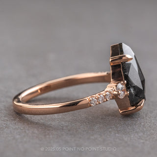 1.22 Carat Black Speckled Pear Diamond Engagement Ring, Eliza Setting, 14K Rose Gold