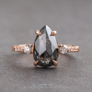 1.22 Carat Black Salt and Pepper Pear Diamond Engagement Ring, Eliza Setting