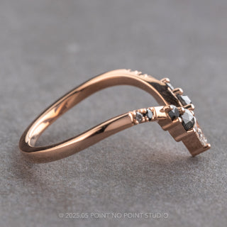 Salt and Pepper Rose Cut Diamond Wedding Ring, Ombre Flora Setting, 14K Rose Gold