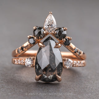1.22 Carat Black Speckled Pear Diamond Engagement Ring, Eliza Setting, 14K Rose Gold