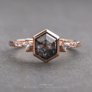 1.86 Carat Black Salt and Pepper Hexagon Diamond Engagement Ring, Bezel Eliza Setting