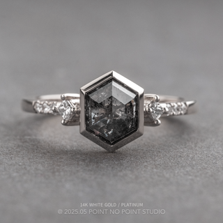 1.86 Carat Black Salt and Pepper Hexagon Diamond Engagement Ring, Bezel Eliza Setting