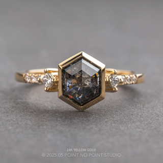 1.86 Carat Black Salt and Pepper Hexagon Diamond Engagement Ring, Bezel Eliza Setting