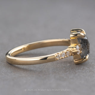 1.89 Carat Salt and Pepper Emerald Shaped Diamond Engagement Ring, Eliza Setting, 14K Yellow Gold