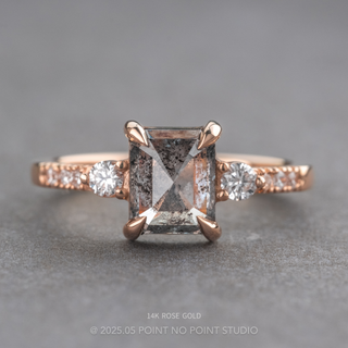 1.35 Carat Salt and Pepper Rectangle Diamond Engagement Ring, Eliza Setting, Point No Point Studio. Available in a variety of metal types. Eco-friendly, Recycled Metals, Conflict Free.
