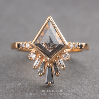 1.53 Carat Black Salt and Pepper Kite Diamond Engagement Ring, Bezel Ombre Wren Setting
