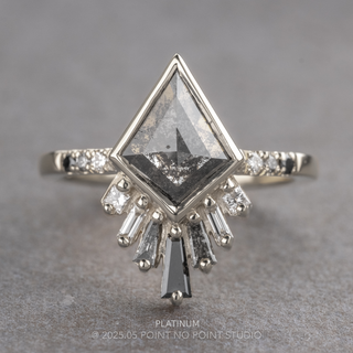 1.53 Carat Black Salt and Pepper Kite Diamond Engagement Ring, Bezel Ombre Wren Setting