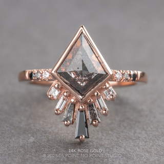 1.53 Carat Black Salt and Pepper Kite Diamond Engagement Ring, Bezel Ombre Wren Setting