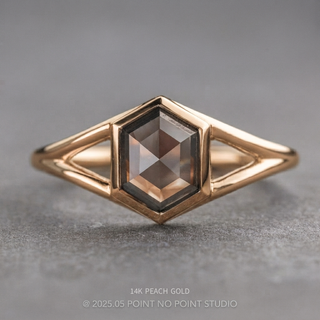 1.90 Carat Smoky Black Hexagon Diamond Engagement Ring, Split Shank Bezel Jane, Point No Point Studio. Available in a variety of metal types. Eco-friendly, Recycled Metals, Conflict Free.