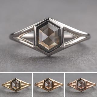 1.90 Carat Black Hexagon Diamond Engagement Ring, Split Shank Bezel Jane
