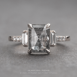 1.55 Carat Salt and Pepper Emerald Shaped Diamond Engagement Ring, Eliza Setting