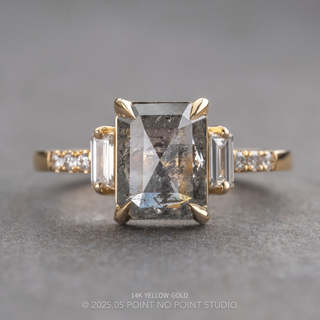 1.55 Carat Salt and Pepper Emerald Shaped Diamond Engagement Ring, Eliza Setting