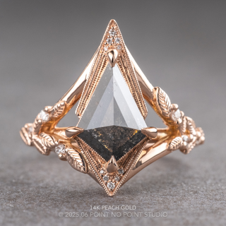 1.76 Carat Black Salt and Pepper Kite Diamond Engagement Ring, Thistle Setting
