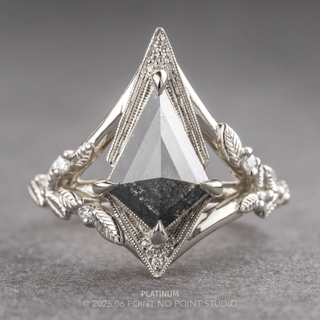 1.76 Carat Black Salt and Pepper Kite Diamond Engagement Ring, Thistle Setting