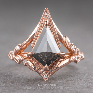 1.76 Carat Black Salt and Pepper Kite Diamond Engagement Ring, Thistle Setting