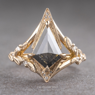1.76 Carat Black Salt and Pepper Kite Diamond Engagement Ring, Thistle Setting