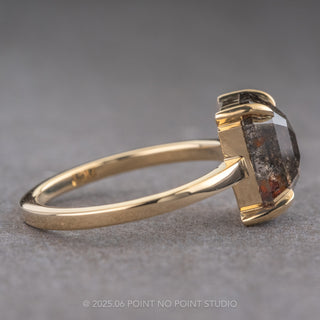 3.63 Carat Salt and Pepper Emerald Diamond Engagement Ring, Jane Setting, 14k Yellow Gold