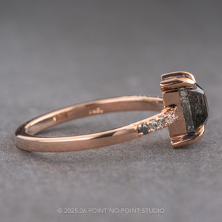 1.72 Carat Black Speckled Emerald Shaped Diamond Engagement Ring, Ombre Jules Setting, 14K Rose Gold