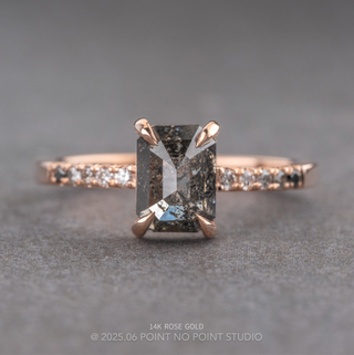 1.57 Carat Black Salt and Pepper Emerald Shaped Diamond Engagement Ring, Ombre Jules Setting