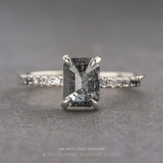 1.57 Carat Black Salt and Pepper Emerald Shaped Diamond Engagement Ring, Ombre Jules Setting