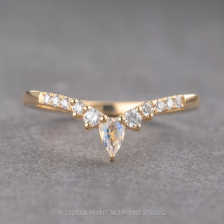 Pear Moonstone and Diamond Wedding Band, Extra Cassiopeia Setting, 14k Yellow Gold