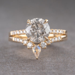 Pear Moonstone and Diamond Wedding Band, Extra Cassiopeia Setting, 14k Yellow Gold