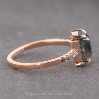 2.40 Carat Black Speckled Emerald Shaped Diamond Engagement Ring, Ombre Jules Setting, 14K Rose Gold